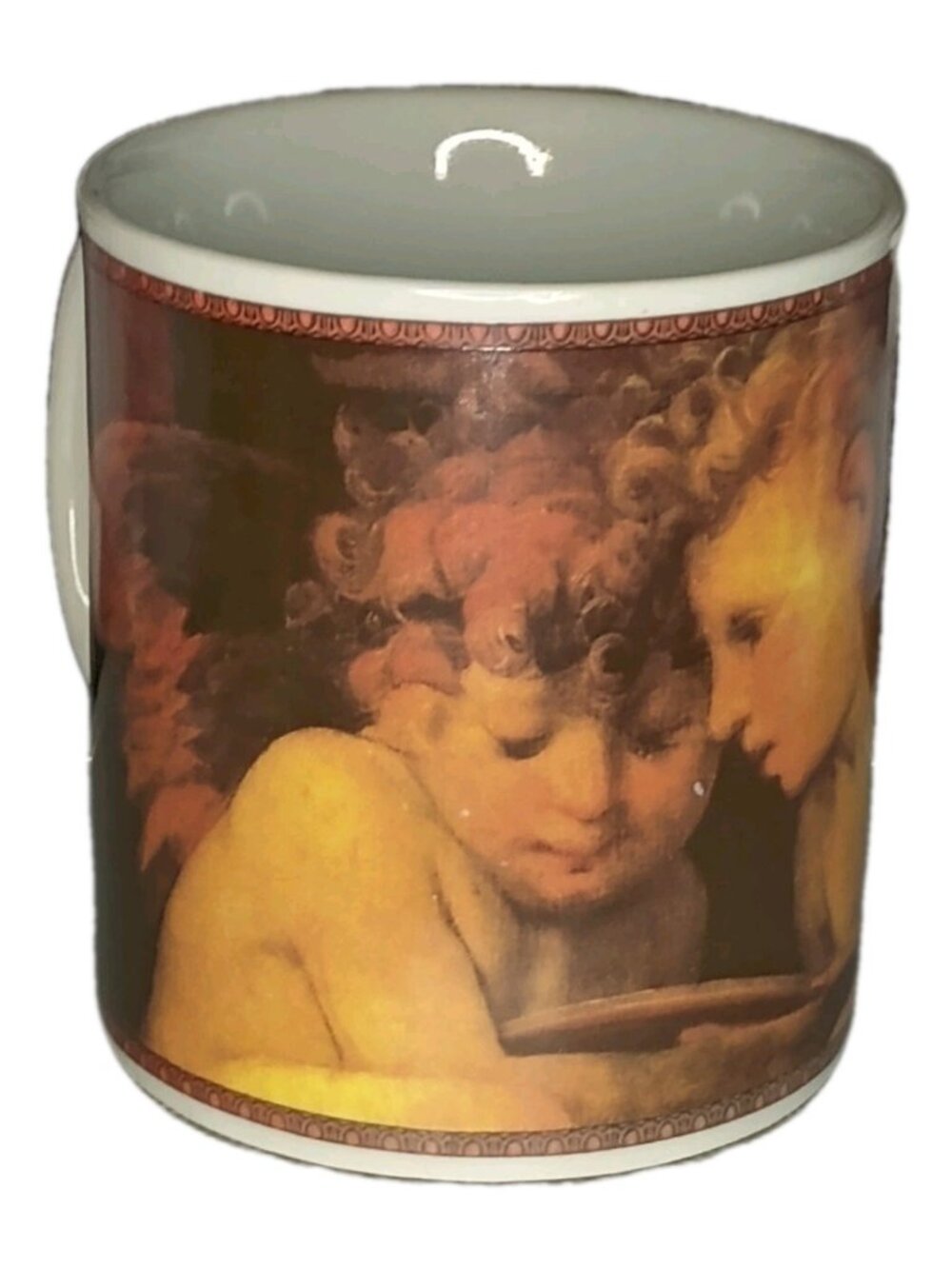 Vintage Ceramic Coffee Mug 2 Cherubs Classic Painting Image Art Cup Used